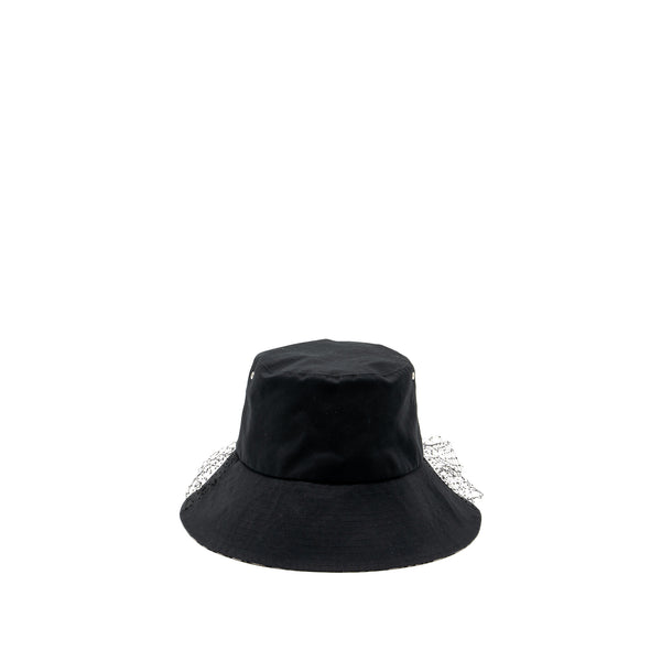 Dior Size 58 Teddy-D Large Brim Hat With Veil Cotton Black