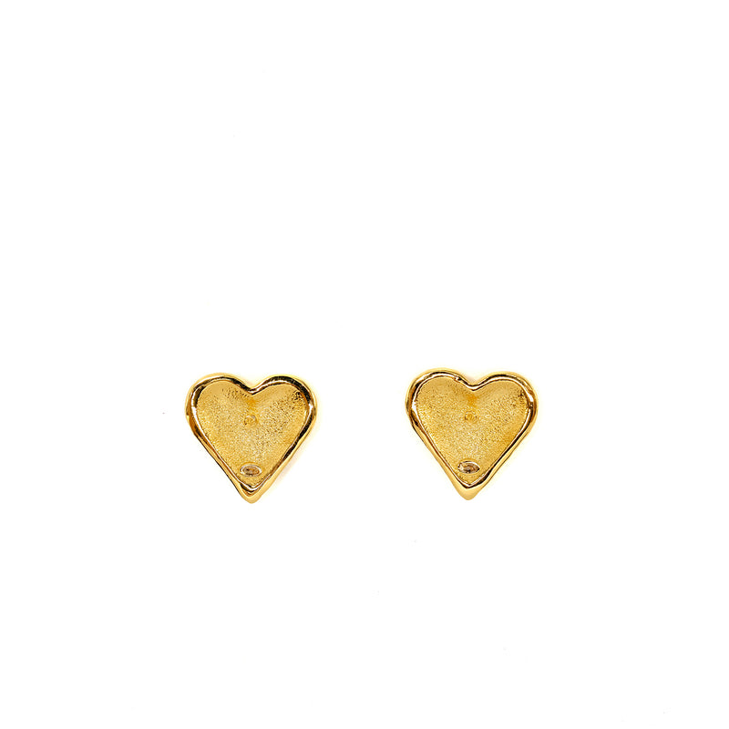 Chanel 23k Giant Heart Shape Earrings Gold Tone