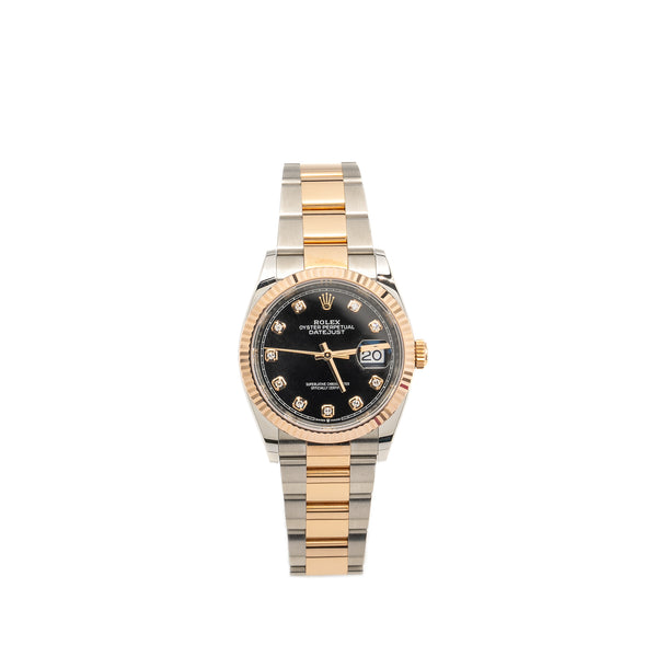 Rolex datejust 36 oyster steel and ever rose gold black , diamond set dial model: M126231-0020