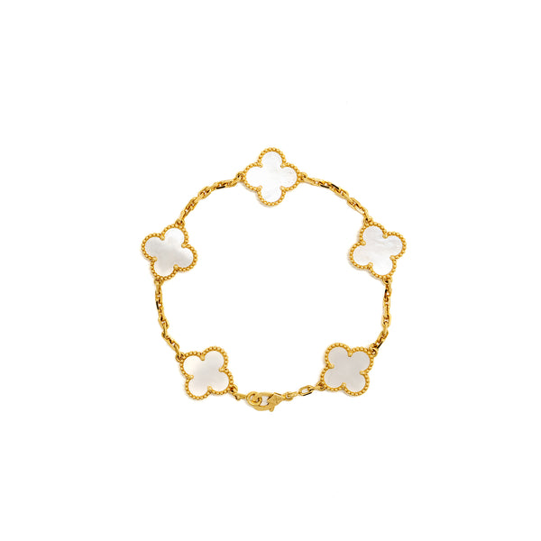 Van Cleef and Arpels vintage Alhambra Bracelet, 5 Motifs 18K Yellow Gold, mother of pearl