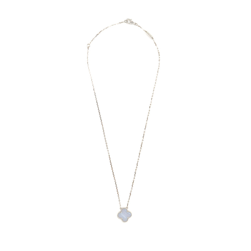 Van Cleef & Arpels Vintage Alhambra Pendant White Gold, Chalcedony