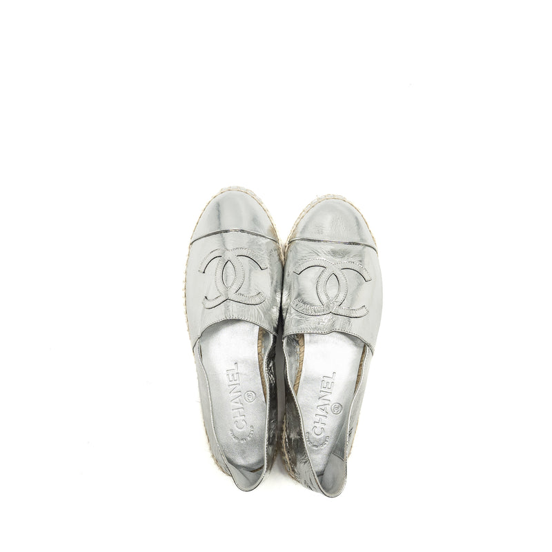 Chanel Size 37 Espadrille Metallic Silver