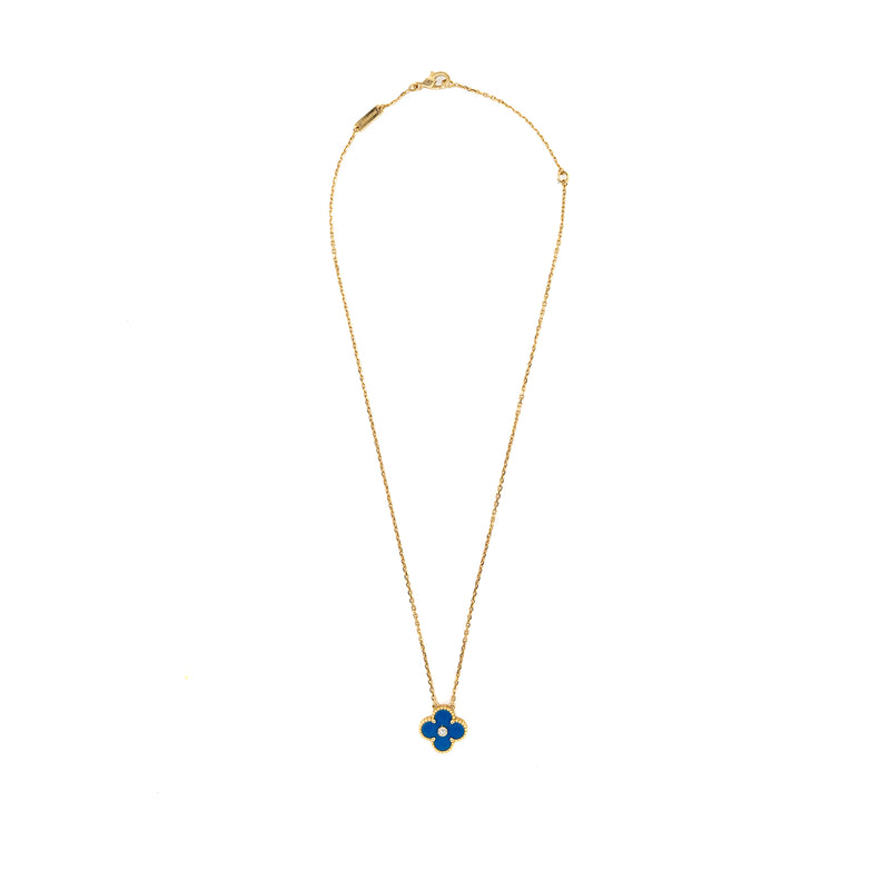 Van Cleef & Arpels Vintage Alhambra Pendant 2019 Limited Edition Celestial Blue Sevres Porcelain / Diamond Yellow Gold