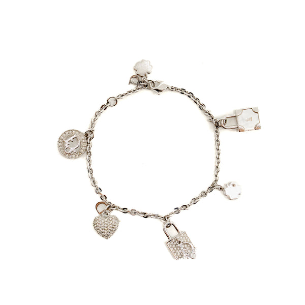 Dior Crystal Charm Bracelet Silver Tone