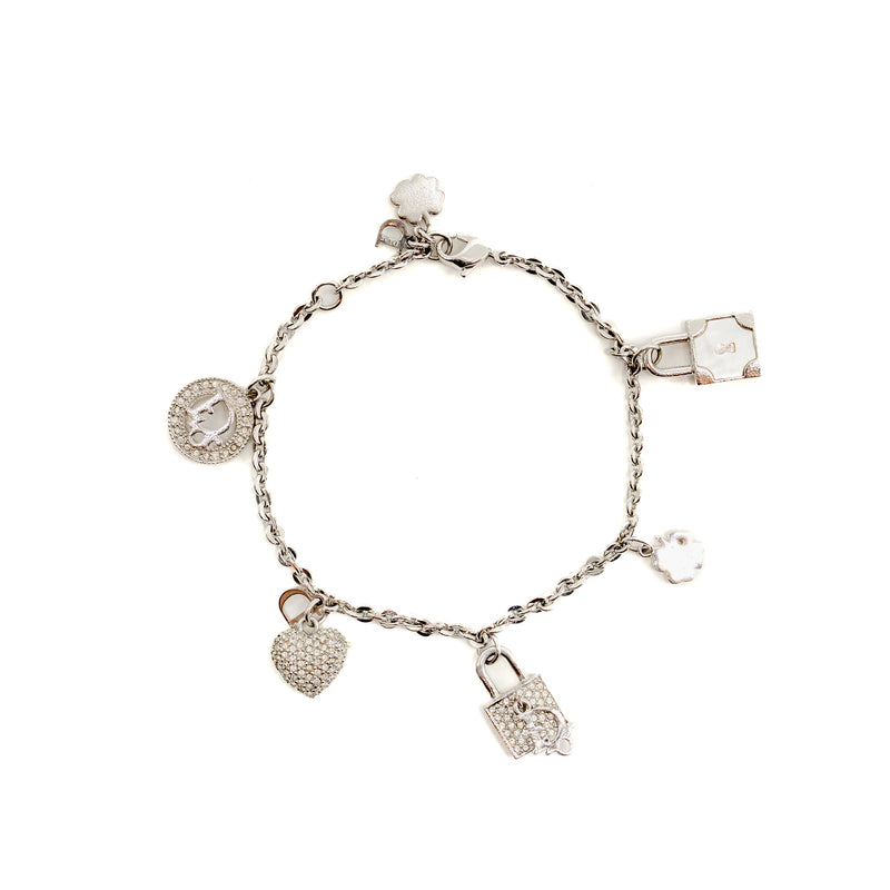 Dior Crystal Charm Bracelet Silver Tone