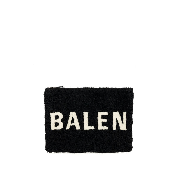 Balenciaga zip pouch clutch shearling black/ white SHW