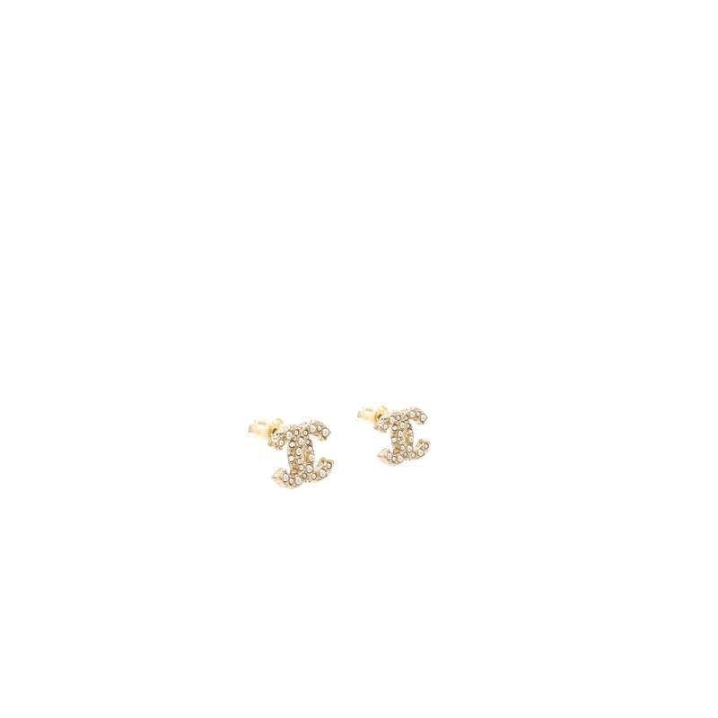Chanel CC logo earrings with pearl light gold tone