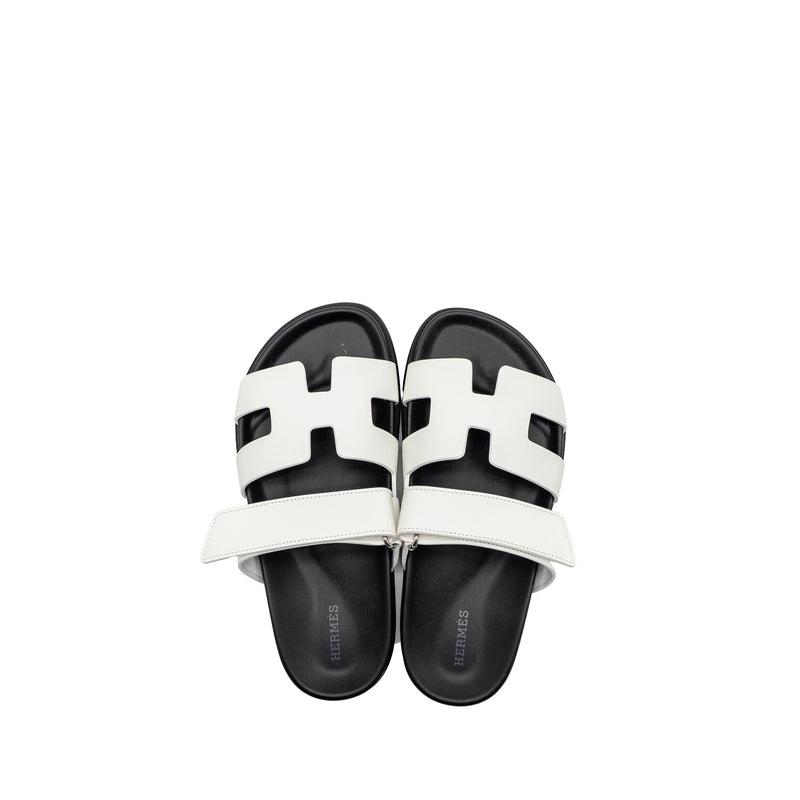 Hermes Size 37 Chypre Sandals Calfskin White SHW