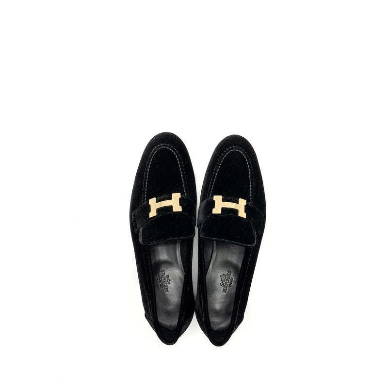 Hermes Size 37 Paris Loafer Velvet Black GHW