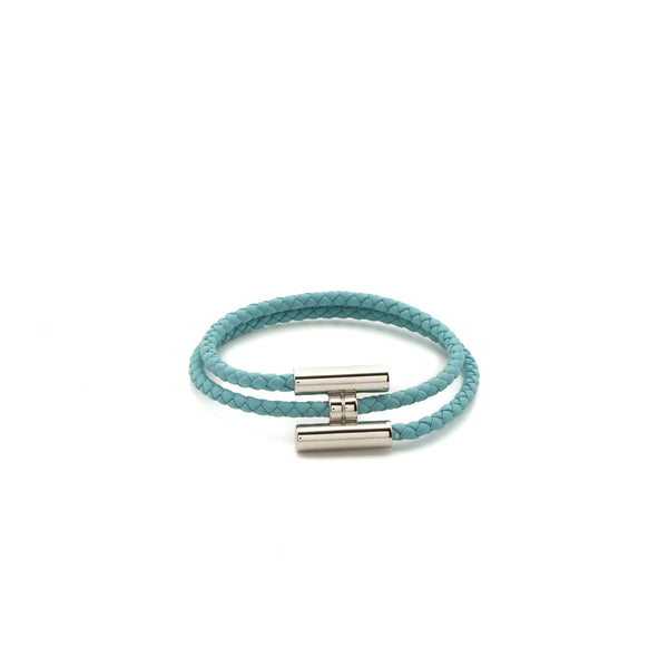 Hermes Size T3 Tournis Tresse Bracelet Blue Atoll SHW