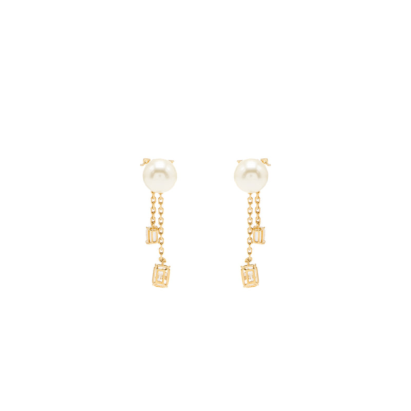 Dior Crystal Dropped Pearl Earrings Gold Tone
