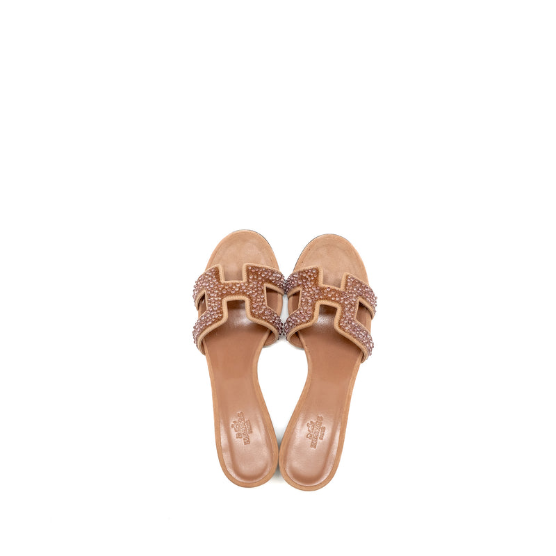 Hermes size 38 oasis sandal rhinestone details nude