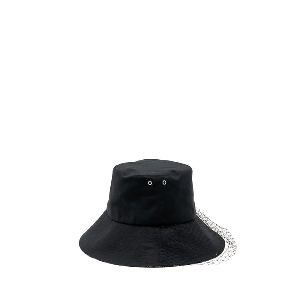 Dior Size 58 Teddy-D Large Brim Hat With Veil Cotton Black
