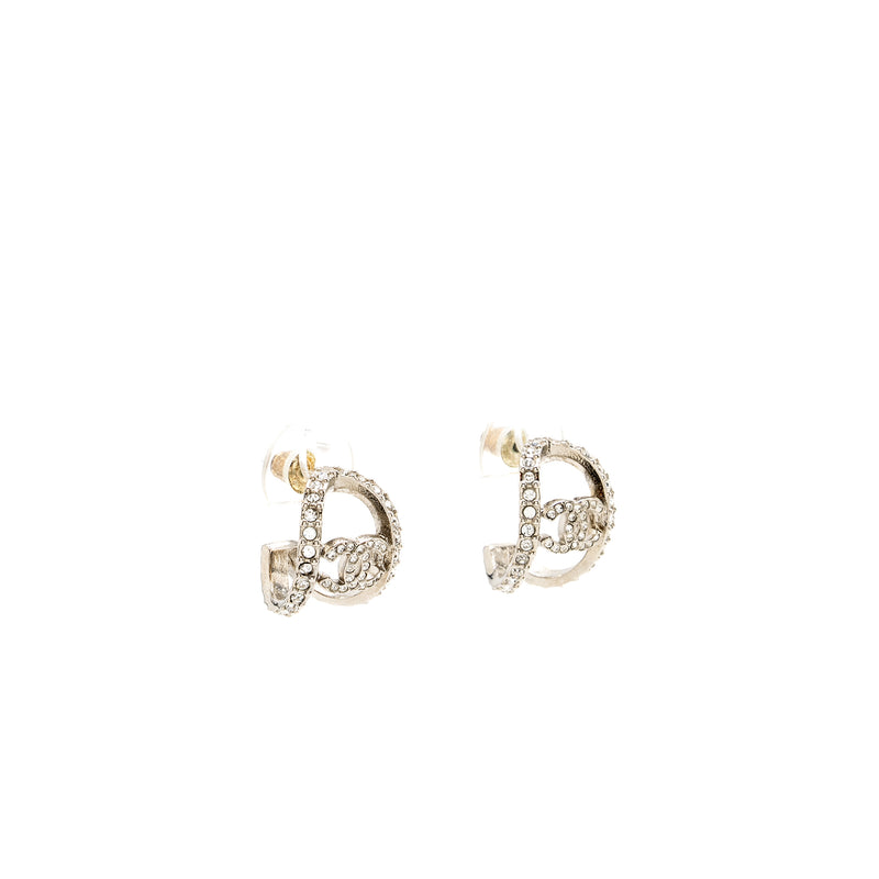 Chanel mini hoop earrings with crystal silver tone