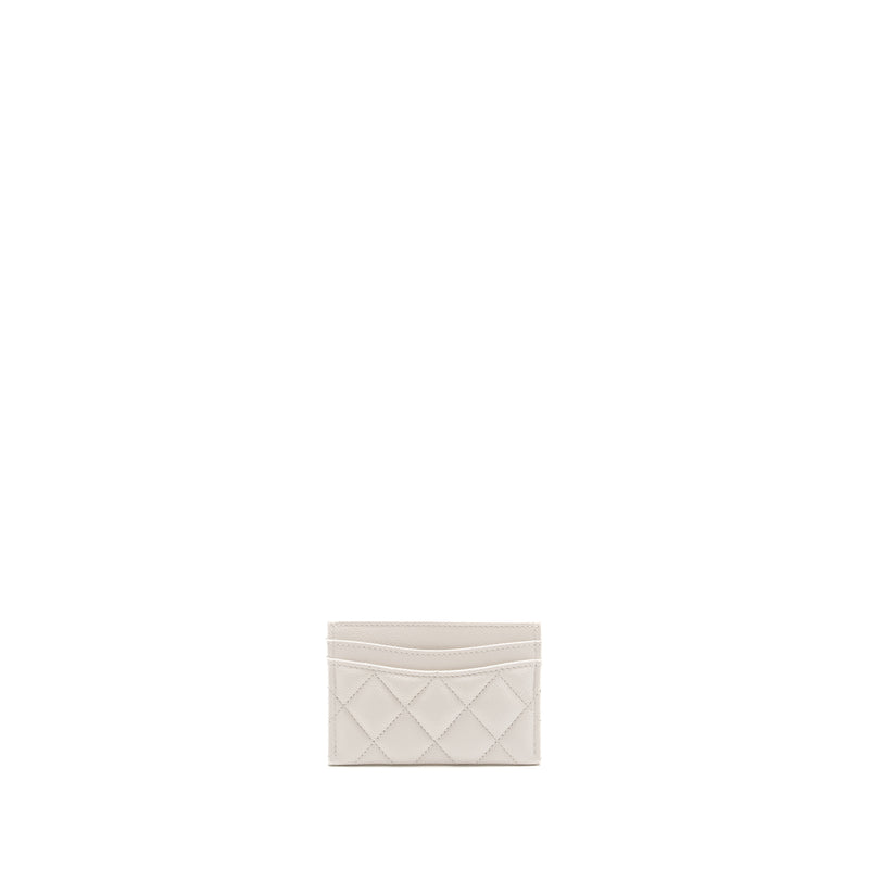 CHANEL Classic Card Holder Caviar White LGHW (Microchip)