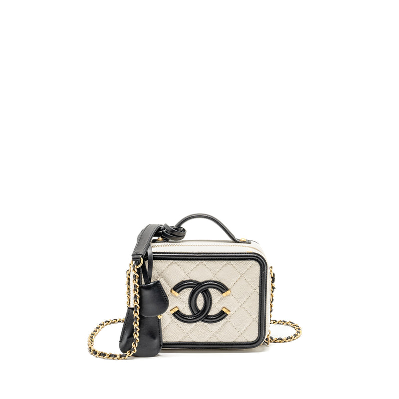 Chanel CC Filigree Vanity Case Caviar White/Black GHW