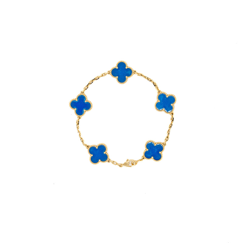 Van Cleef and Arpels vintage Alhambra bracelet 5 motif 18K yellow gold, agate