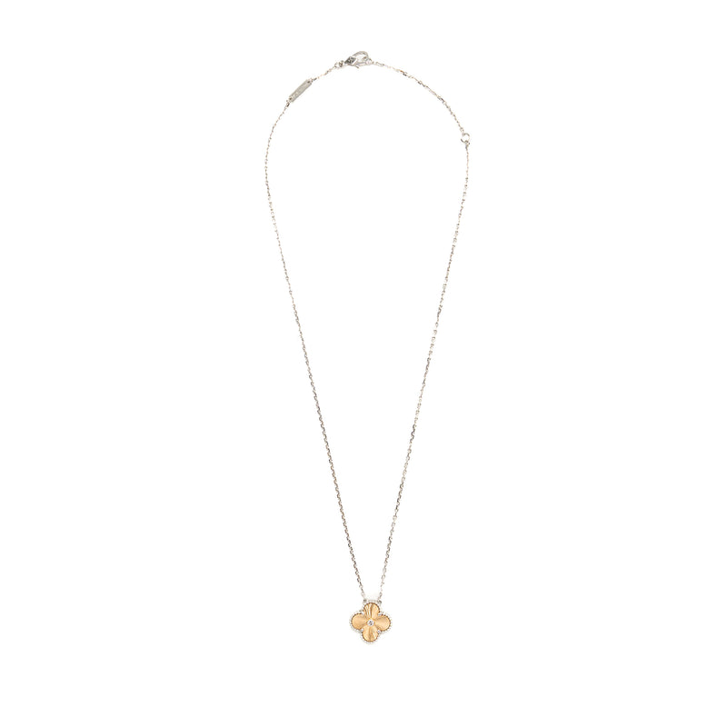 Van Cleef & Arpels Vintage Alhambra Pendant White Gold, Guilloche Rose Gold, Diamond