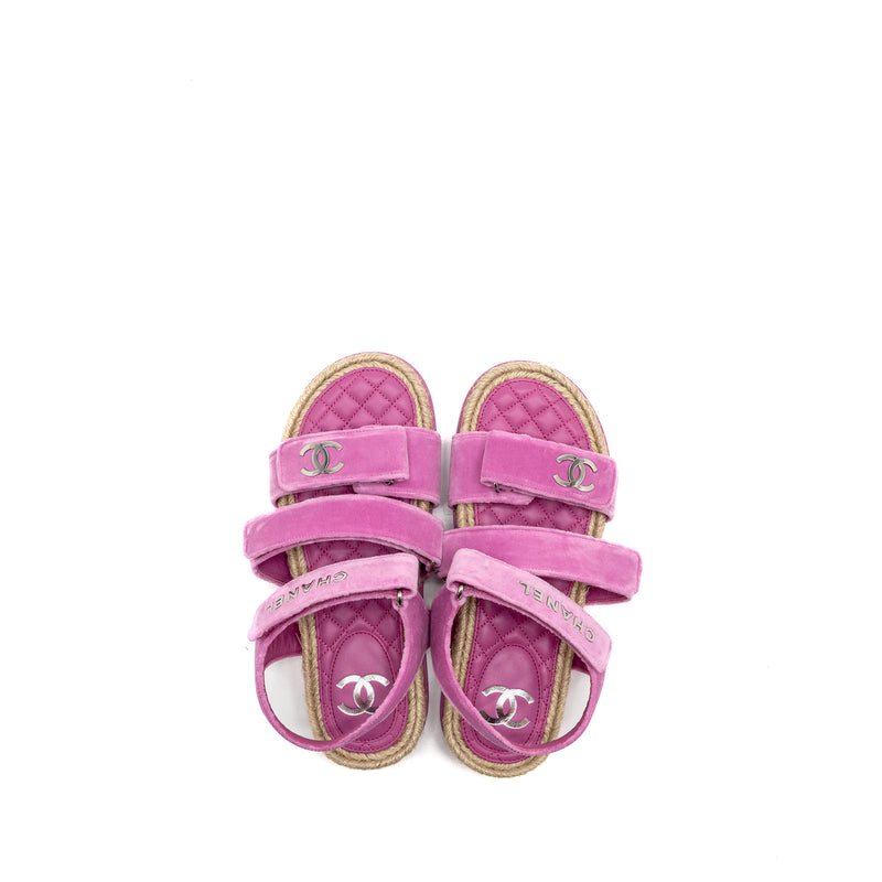 Chanel Size 37 Dad Sandals Velvet/Espadrille/Leather Pink SHW