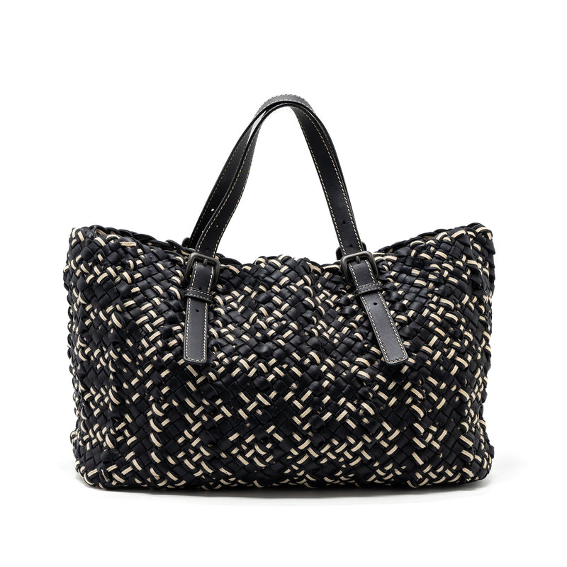 Bottega Veneta tote bag leather dark blue multicolour black hardware