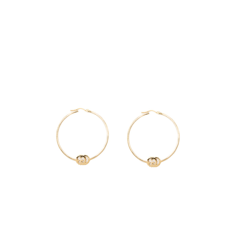 Gucci GG Logo Large Running Hoop Earrings 18K Yellow Gold/Diamonds