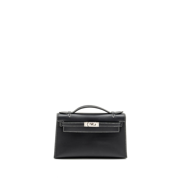 Hermes Kelly Pochette special order Swift black/ Gris perle SHW stamp K