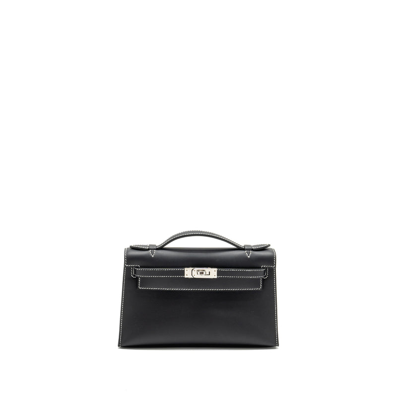 Hermes Kelly Pochette special order Swift black/ Gris perle SHW stamp K