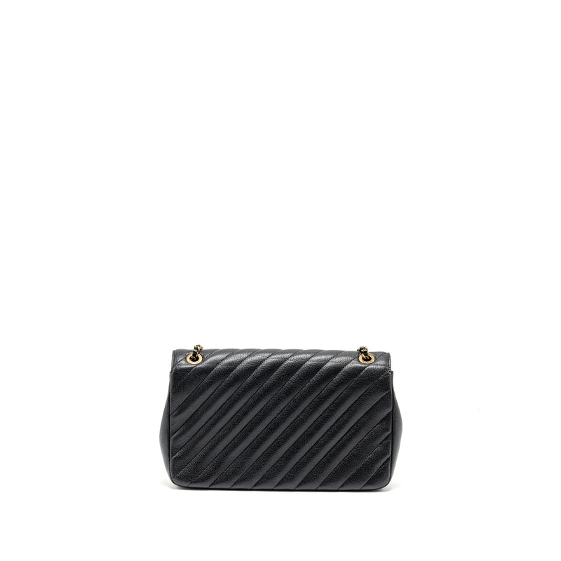 Chanel Small Diagnoal Flap Bag Shiny Goatskin Black GHW