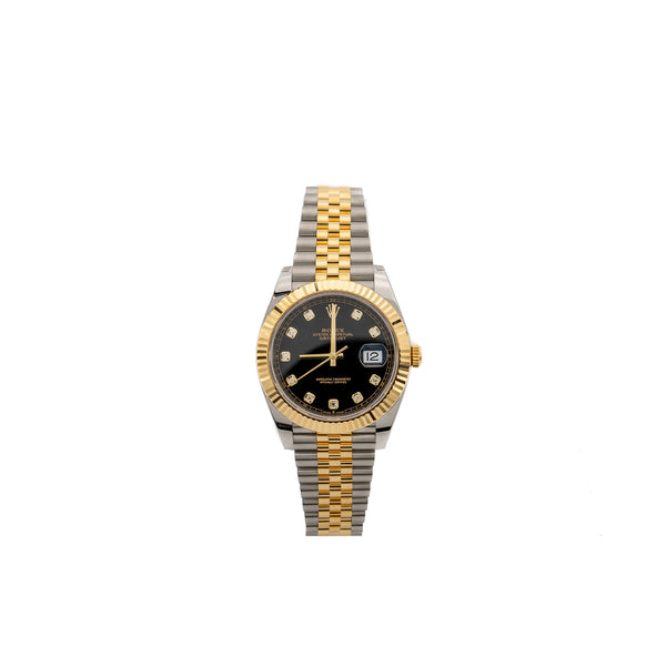 Rolex datejust 41mm oystersteel and yellow gold black with diamond-set dial and jubilee bracelet  model: M12633-0006