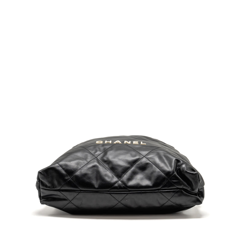 Chanel 22 Backpack White Letter Logo Shiny Calfskin Black GHW (Microchip)