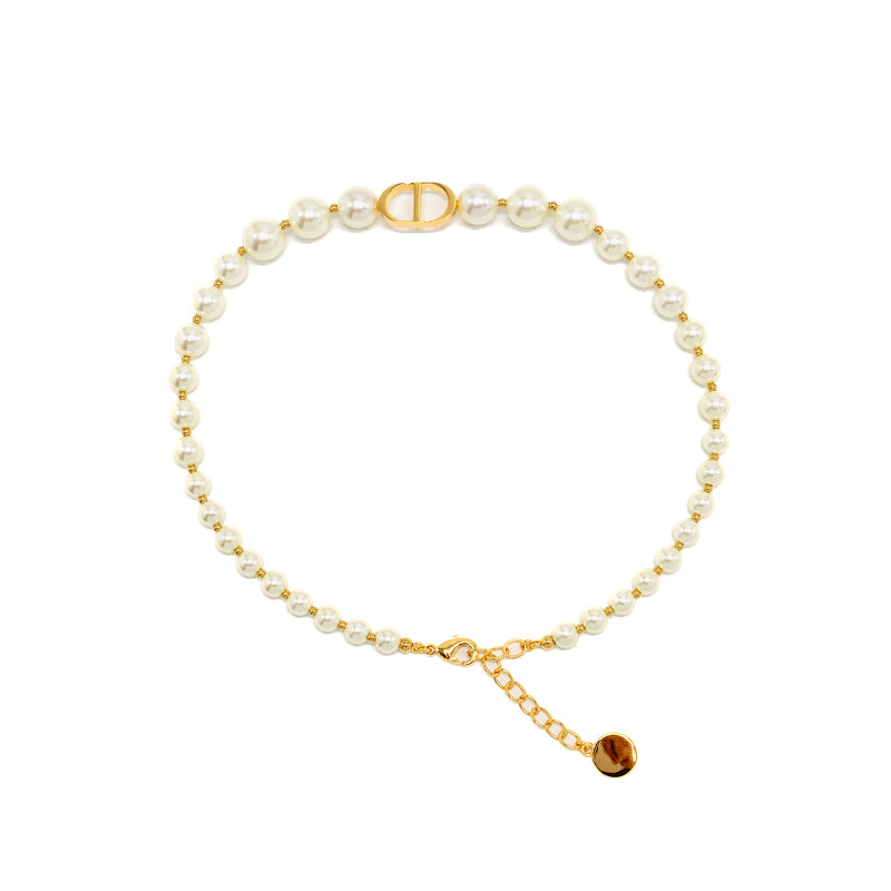 Dior 30 Montaigne Short Pearl Necklace Gold Tone