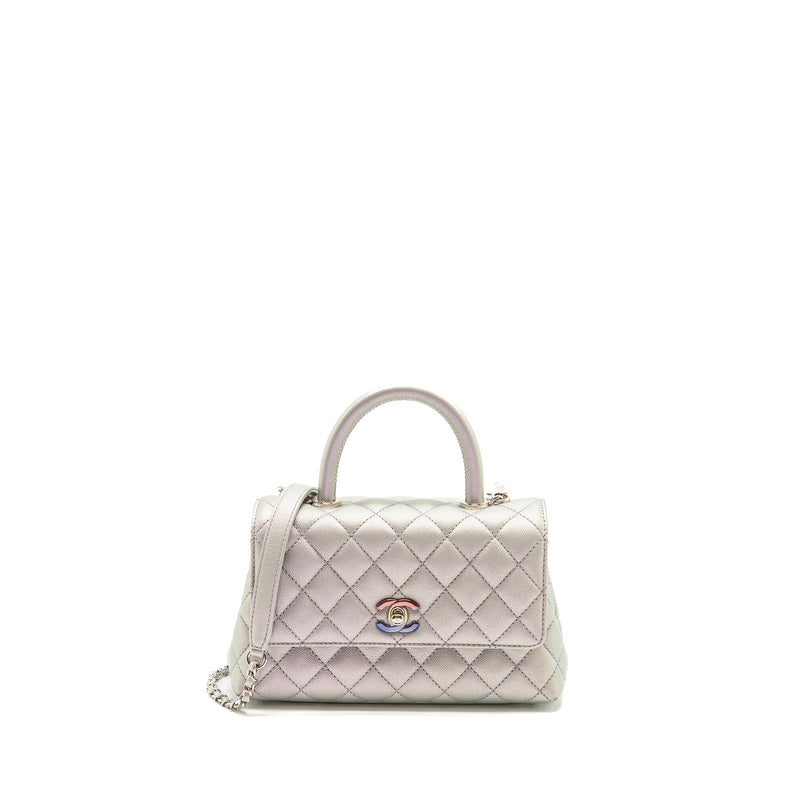 Chanel Small Coco Handle Caviar Iridescent Light Blue Multicolour Hardware(microchip)