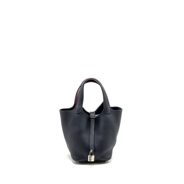 Hermes Picotin 18 lock Bag Clemence Blue Nuit / Rose Pourpre SHW Stamp A