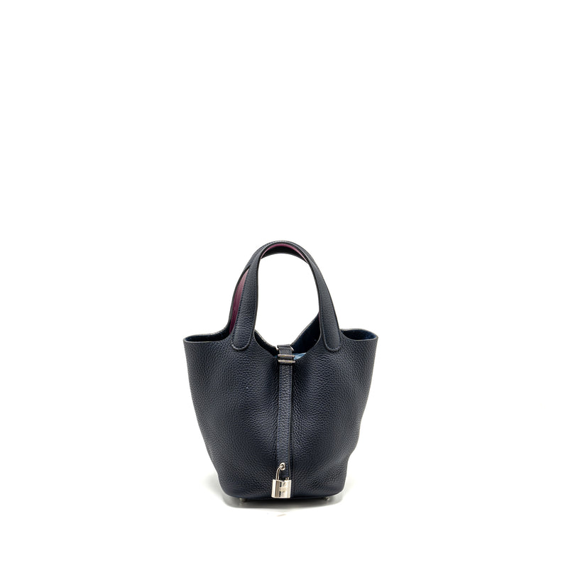 Hermes Picotin 18 lock Bag Clemence Blue Nuit / Rose Pourpre SHW Stamp A