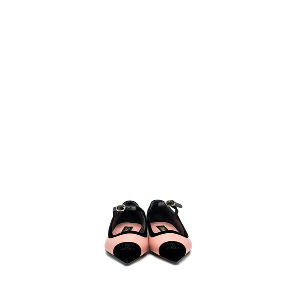Chanel size 39.5 22K mery janes shoes lambskin / velvet pink / black LGHW