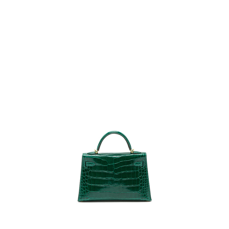 Hermes Mini Kelly II Alligator Mississippiensis Lisse 6Q Vert Emeraude GHW Stamp Z