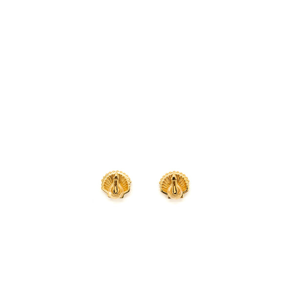Chanel cc logo shell earclips crystal multicolour gold tone
