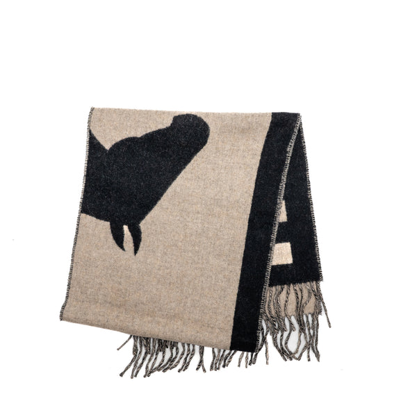 Hermes 30*140cm Echarpe Casaque Love Story Muffler Cashmere Black/Beige Chine