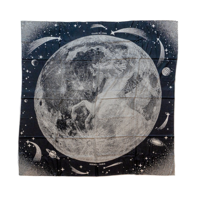 Hermes 140cm Clair de Lune scarf/ shawl cashmere / silk black/ white