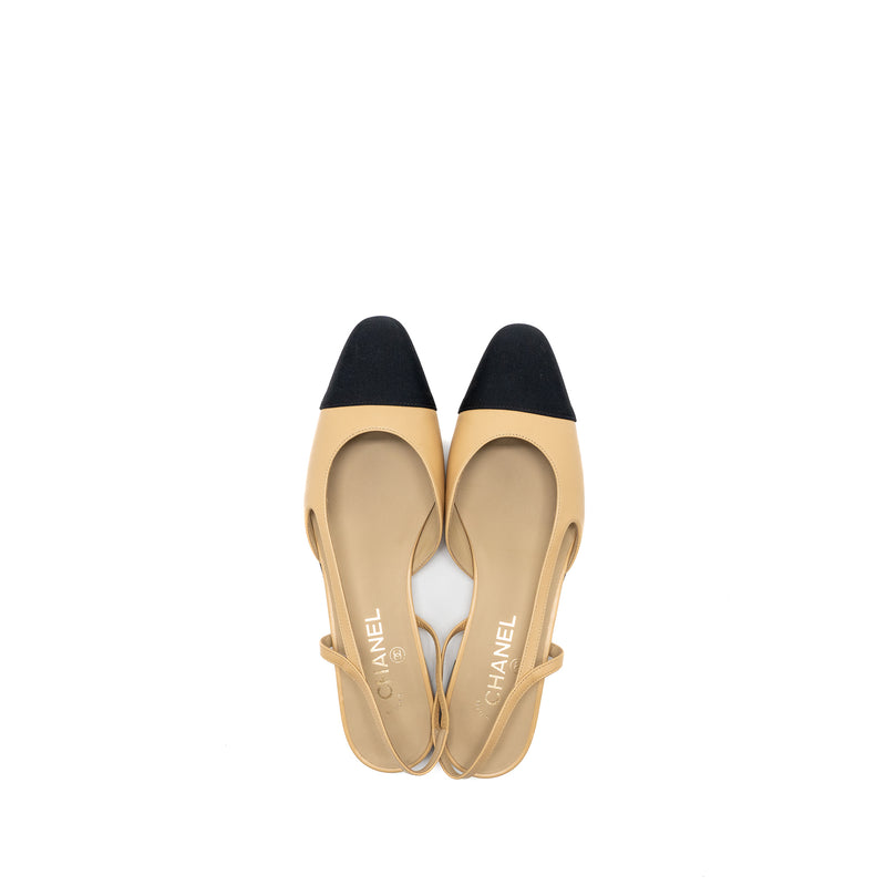 Chanel Size 41.5 Slingback Flats Calfskin Beige/Black