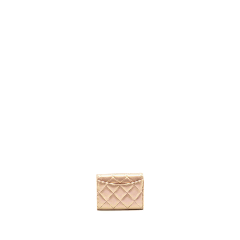 Chanel Quilted small classic flap wallet / card holder calfskin iridescent pink SHW