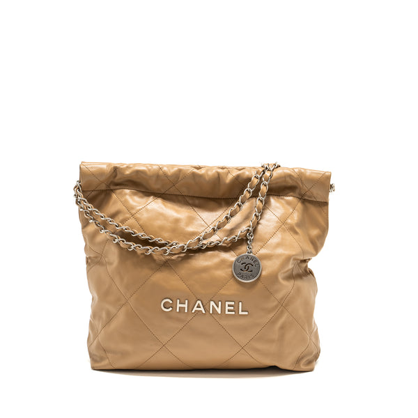 Chanel 22K Small 22 Bag Calfskin Dark Beige SHW (Microchip)