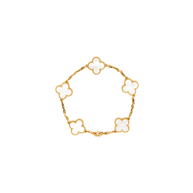 Van Cleef and Arpels vintage Alhambra bracelet 5 motifs 18K yellow gold / mother of pearl