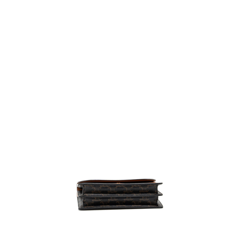 Celine wallet on strap triomphe canvas / lambskin tan GHW