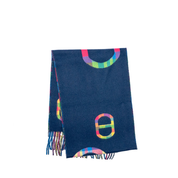 Hermes Chaine D’ancre print cashmere scarf blue / multicolour