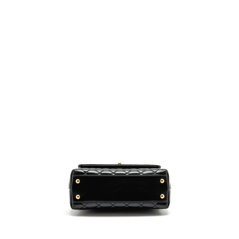 Chanel Detailed Metal Handle Small Coco Handle Flap Bag Calfskin Black GHW (Microchip)