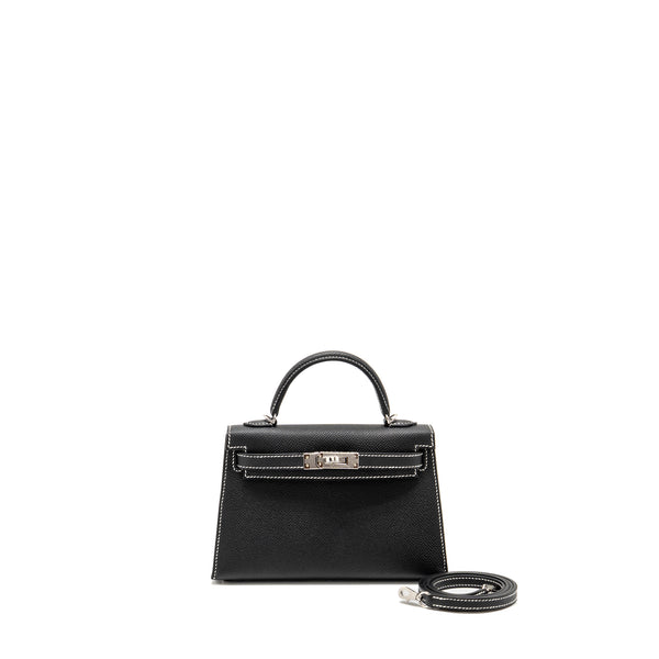 Hermes Mini Kelly II Special Order Epsom Black/Lime SHW Stamp K