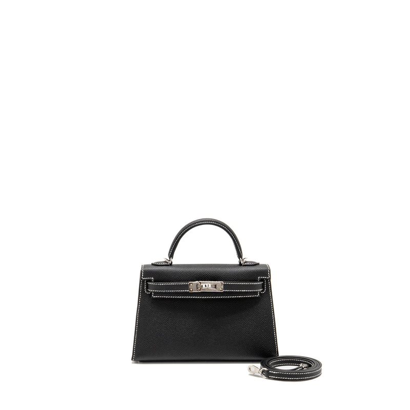 Hermes Mini Kelly II Special Order Epsom Black/Lime SHW Stamp K