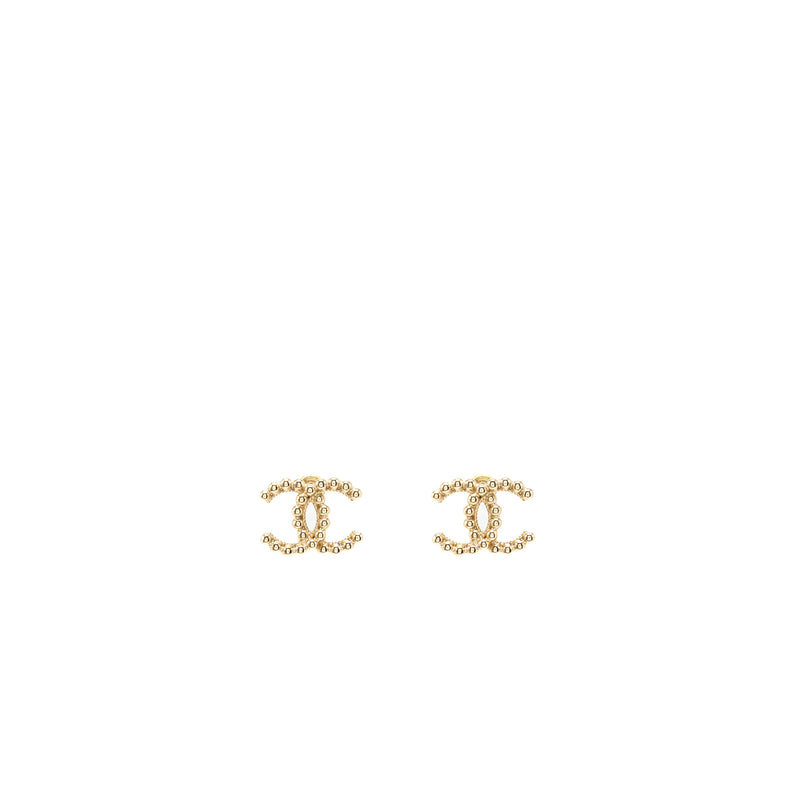 Chanel Beads CC Logo Earrings Light Gold Tone