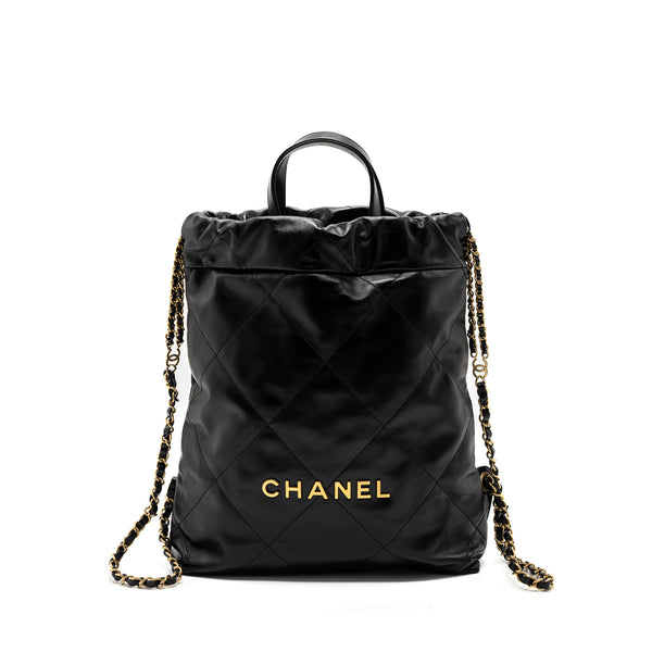 Chanel 22 Backpack Shiny Calfskin Black GHW(Microchip)